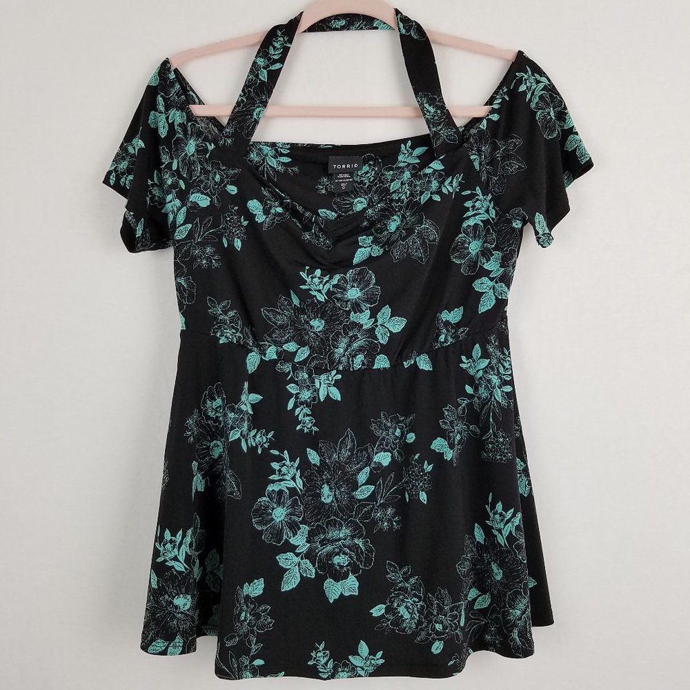 Torrid Black & Blue Floral Jersey Knit Babydoll